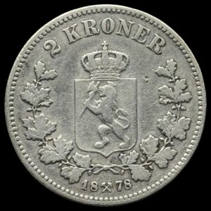 Norge, 2 krone 1878, Oscar II, Sieg 65, NM 17, Kva. 1 "renset"