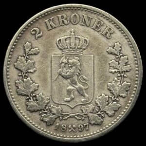Norge, 2 krone 1897, Oscar II, Sieg 65, NM 25, Kva. 1