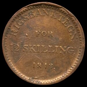 Norge, 12 skilling 1813, Kongsberg, Sieg 6, Hede 19, NMD 9, Kva. 01-1+ "renset"