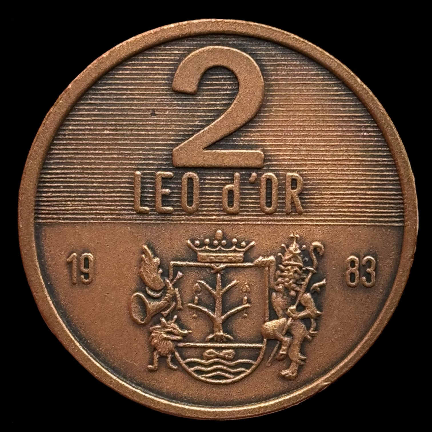 Elleroe, 2 Leo D'or 1983 “Fantasi mønt/Betalingsmiddel”