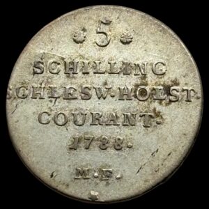1788, 5 Schilling / 1/12 speciedaler, Slesvig Holsten, Chr.VII, Sieg 41 Hede 43, Kva. 1+, Ex. Zinck, Samler etiket medfølger