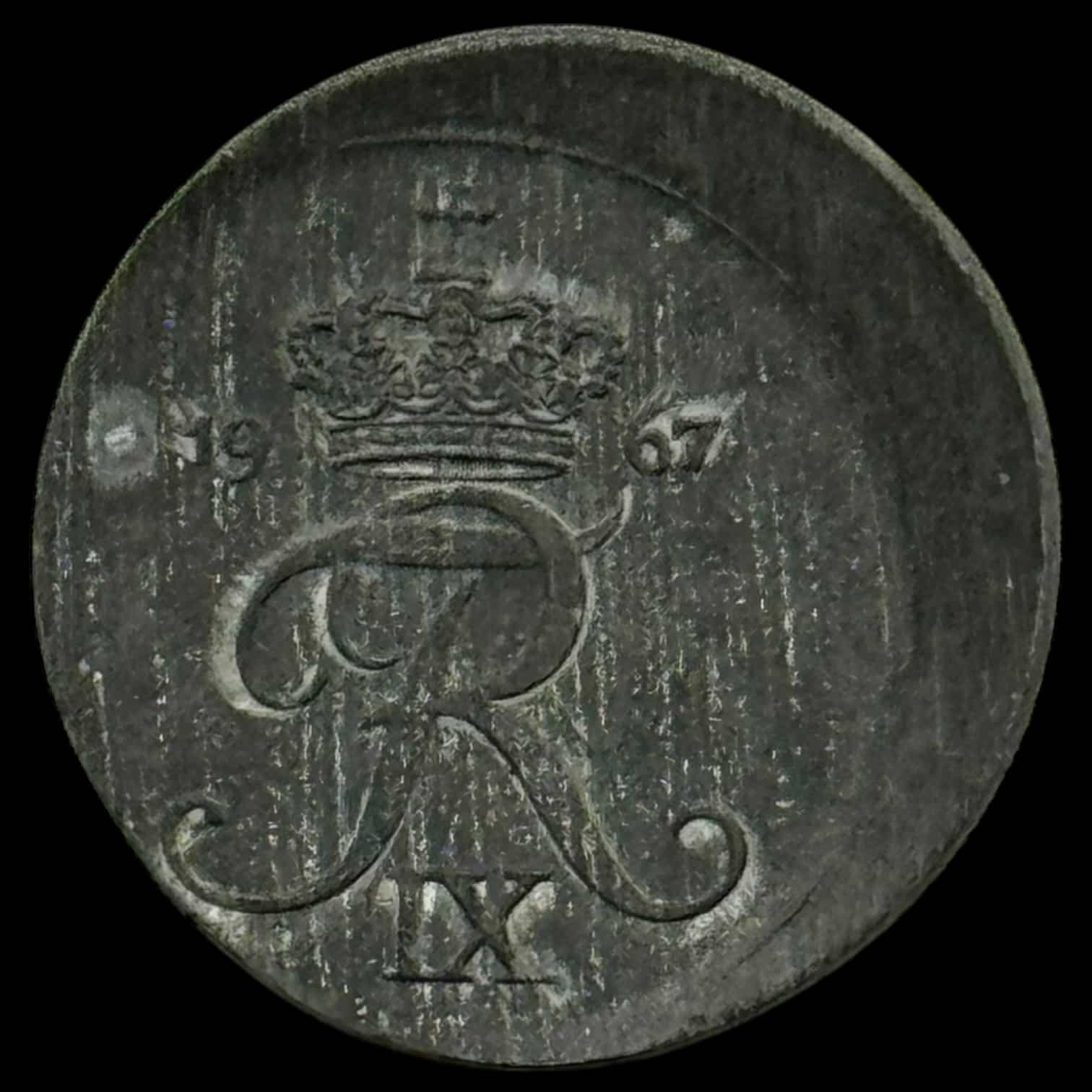 1967, 1 øre zink, Sieg 6.2, Hede 14B, Kva. 01 "Fejlpræg"