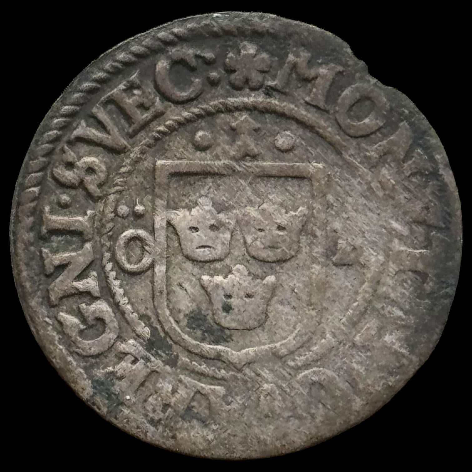 Sverige, 1 øre 1636, Kristina "Göteborg" KM 159, SM 82, Kva. 1-1+ - Image 2