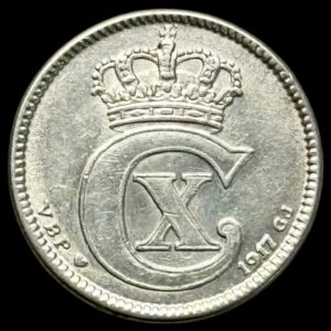 1917, 25 øre, Chr.X, Sieg 3.1, Hede 10A, Kva.1+