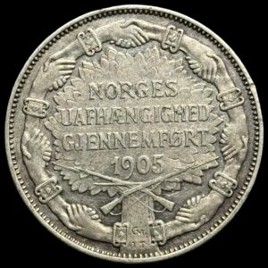 Norge, 2 krone 1907 "Sværd og gevær", Haakon VII, Sieg 71, NM 5, Kva. 1+