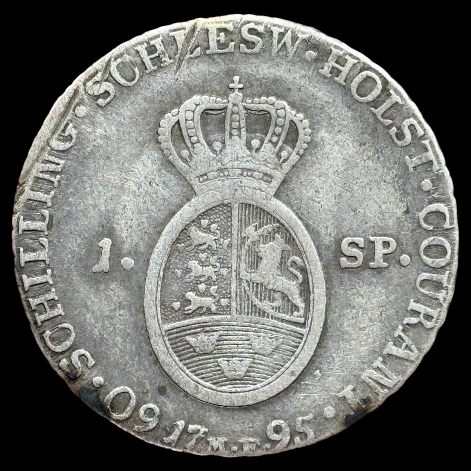 1795 B/MF, 1 speciedaler, Chr.VII, Slesvig-Holsten, Sieg 45.1, Hede 39A, Kva. 1-1+ "Ridser"