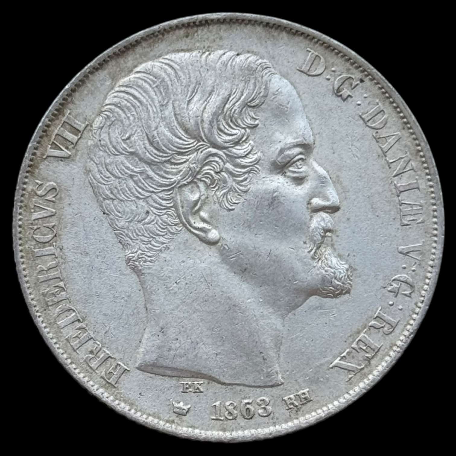 1863/53 RH/VS, 2 Rigsdaler, Fre.VII, Sieg 14.3 Hede 6C, Kva. 1+-01, fint eksemplar af Hinnerups ualmindelige type