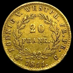 Tyskland, Westphalia, Hieronymus Napoleon, 1807 - 1813, 20 Franken 1811 C, eagle mintmark, F 3517, KM 103, Kva. 1+