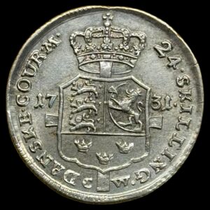 1731, 24 skilling, Chr.VI, Sieg 3.2, Hede 6B, Kva. 01 "Dobbeltpræget eksemplar"