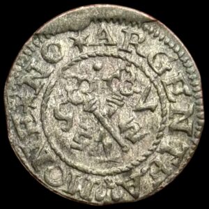 Letland, 1 Schilling 1575, Riga "type 4", Haljakll 954, Fed 615, Neum 423, Kva. 1+-01