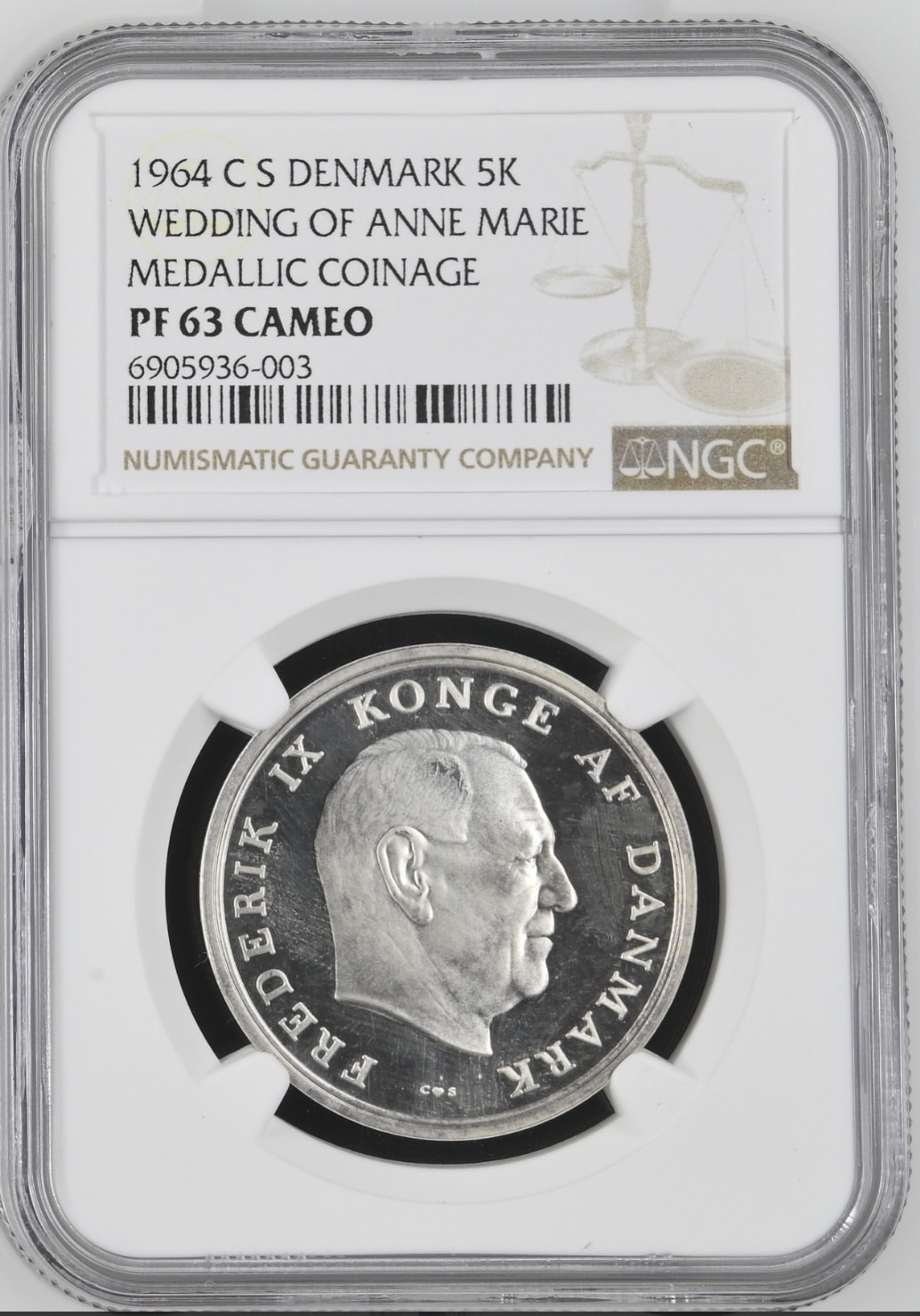 1964 Ministereksemplar ” Uden Værdiangivelse”, Sieg 13, Kunlavet i 100 eksemplar, Kva. Proof "Graderet PF63 Cameo" - Image 3