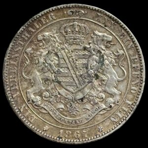 Tyskland, Ein Vereinsthaler 1867 B, Sachsen, John, AKS 137, Jäg 10 SW 126, KM 1214, Kva. 1+