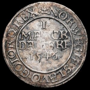 1546, 1 mark, Chr.III, Sieg 37.2, Hede 3B, Schou 3, Bruun 4308, Kva. 1+ "Graderet AU Details Tooled"