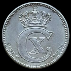 1914, 25 øre, Chr.X, Sieg 3.1, Hede 10A, Kva. 1+-01