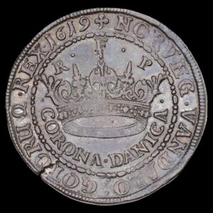 1619, 2 krone "Corona Danica", Sieg 87.4, Hede 105A, Schou 20, Dav. 3516, lille blanketrevne, Kva. 1+