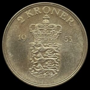 1953, 2 kroner, Fre. lX, Sieg 4.1, Hede 5A, Kva. 0-M "Medaljepræg"