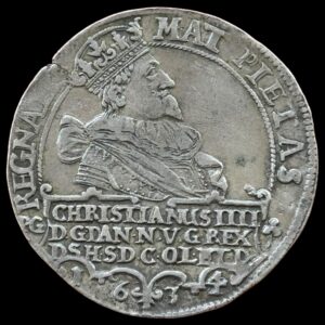 1634, 1 speciedaler, Chr.IV, Sieg 107.3, Hede 55C, Kva. 1+ "lille blanket revne"