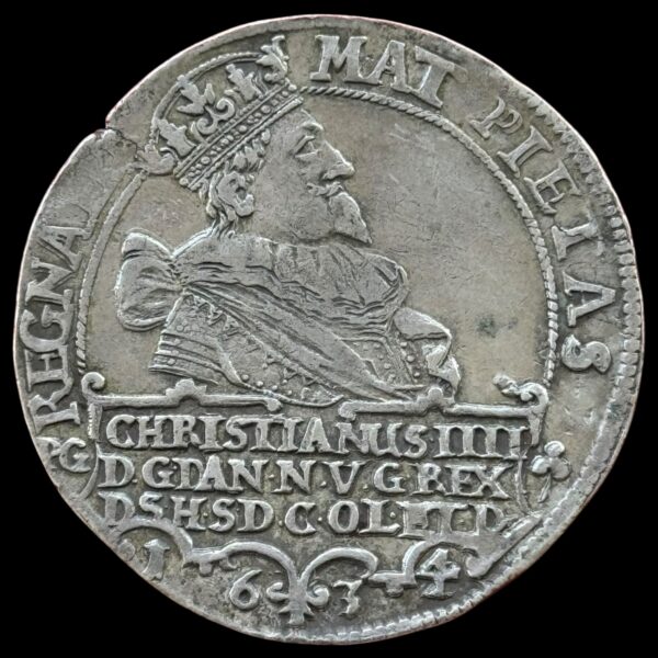 1634, 1 speciedaler, Chr.IV, Sieg 107.3, Hede 55C, Kva. 1+ "lille blanket revne"