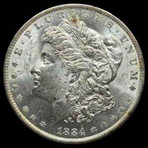 USA, Morgan Dollar 1884 O, KM 110, Kva. 0-M "Medaljepræg" håndteringsspor