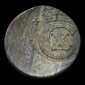 1919-1923 HCN, 1 øre, Chr.X, Sieg 3.4, Hede 18B, Kva. 1+ "fejlpræg" Kraftig Tallerkenpræg