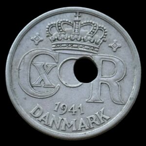 Færøerne, 25 øre 1941, Chr.X, Sieg 5, Hede 24C, Kva. 1+ "Fejlpræg" Ucenteret hul