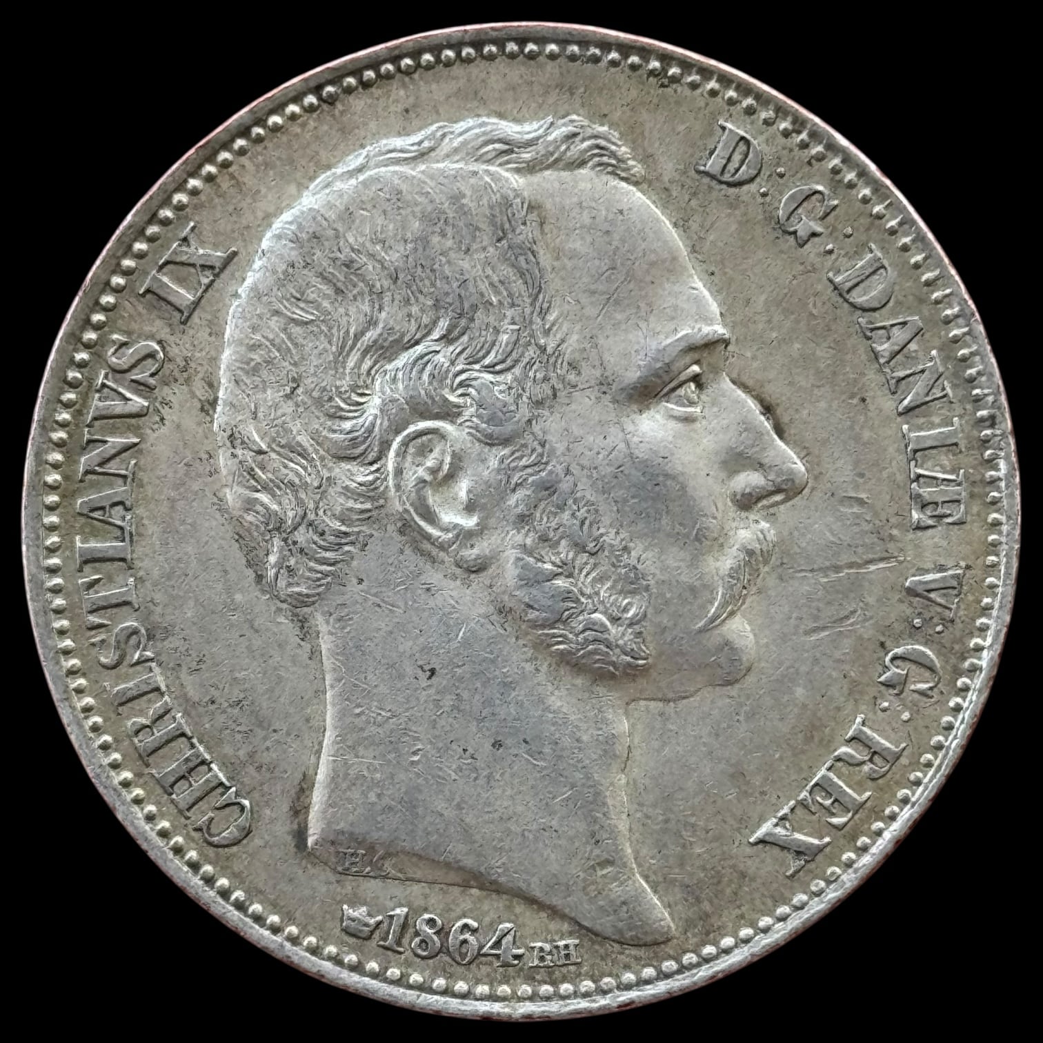 1864 RH, 2 Rigsdaler, Chr.IX, Sieg 5.1, Hede 4B, Kva. 1+