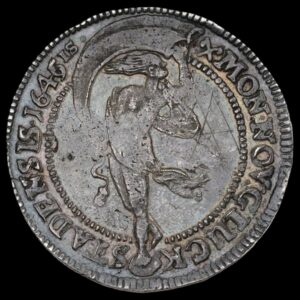 1646, 1/2 speciedaler, Chr.IV, Gluckstadt, Sieg 182, Hede 165, Schou 41, Svagpræget advers, Kva. 1+ "Meget sjælden" Ejermærke på Revers, Ex. BR 856, 2015, lot 5717, ex. PHK X (BR 835, 2012, lot 100), Ex. Hede III, 1994, lot 315