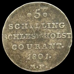 1801, 5 schilling / 1/12 speciedaler, Chr.VII, Slesvig Holstein, Sieg 41, Hede 43, Kva. 1, ridser "Sjælden"