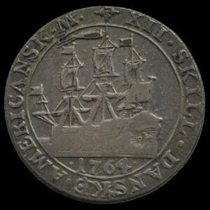 Dansk Vestindien, 12 skilling 1764, Fre.V, Sieg 6, Hede 5B, KM 6.2, Kva. 1+