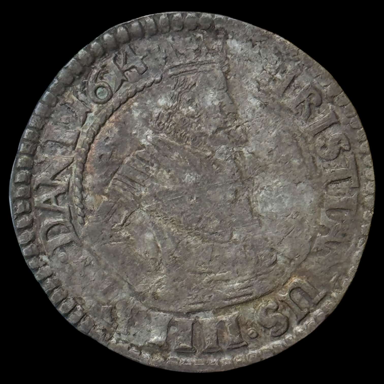 1614, 1 mark, Chr.IV, Sieg 68.3, Hede 99C, Kva. 1-1+ "Meget sjælden"