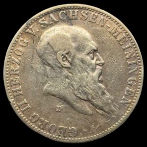 Tyskland, 5 mark 1901 D, Sachsen-Meiningen, George ll, KM 197, J 150, Dav GT IIl 840, Kva. 1+ ridser