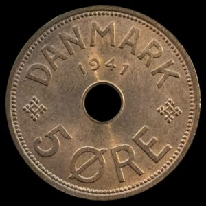 Færøerne, 5 øre, Chr.X, Sieg 3, Hede 28C, Kva. 0 "Stempelglans"