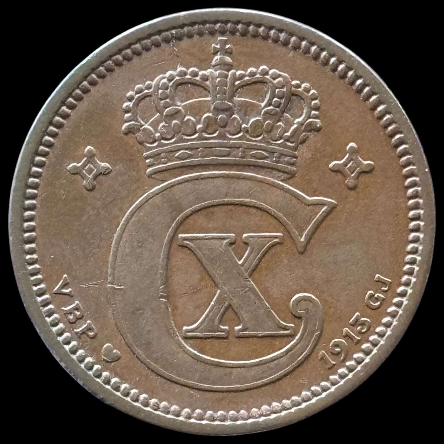 1913, 5 øre, Chr.X, Sieg 3.1, Hede 14A, Kva. 1+