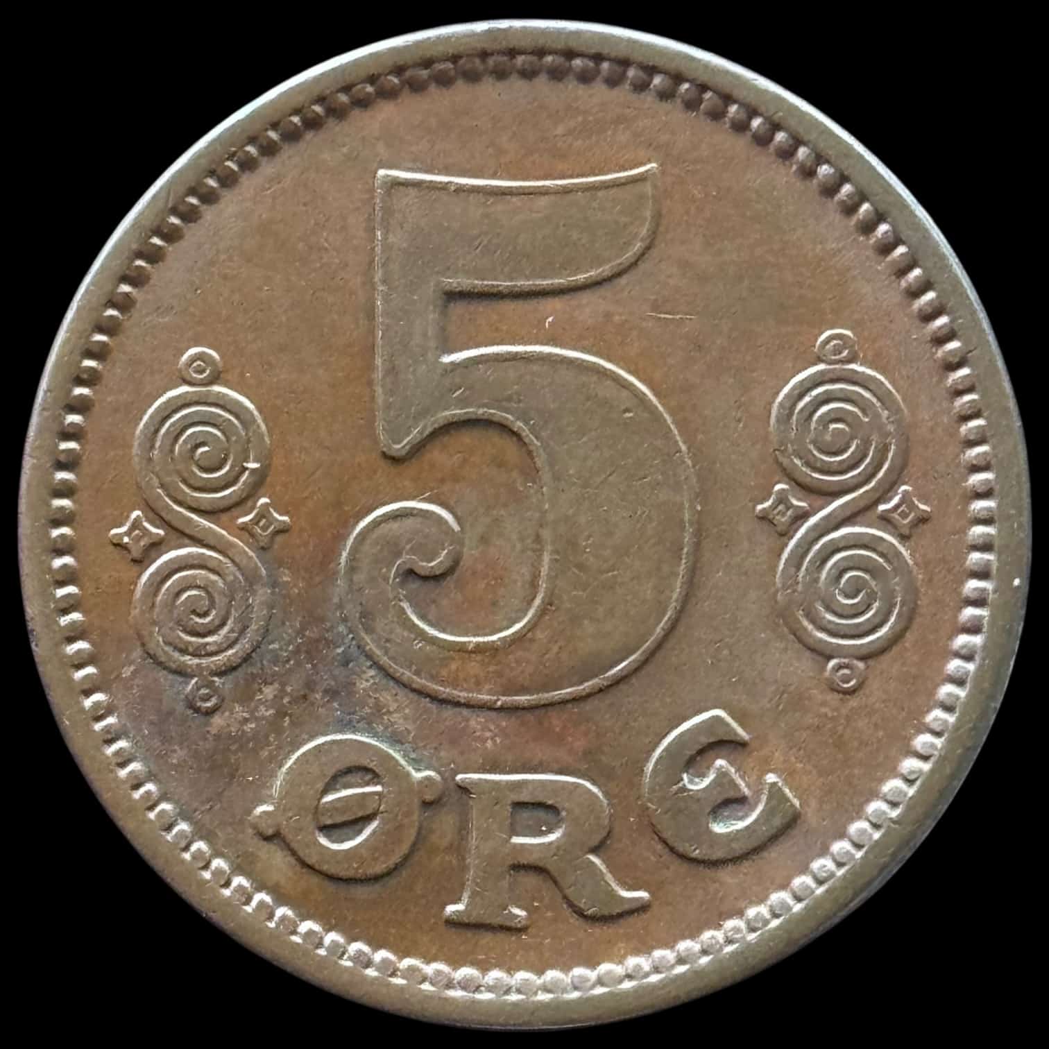 1913, 5 øre, Chr.X, Sieg 3.1, Hede 14A, Kva. 1+ - Image 2