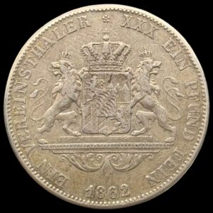 Tyskland, Ein vereinsthaler 1862, Bayern, Maximilian ll, AKS 149, Jaeg 5 Bay 94, KM 852, Kva. 1+-1