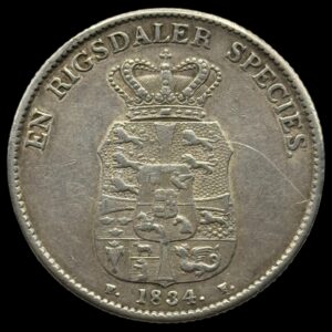 1834 FF, 1 speciedaler, Fre.VI, Sieg 30.4, Hede 26D, Kva. 1+ "ridse"