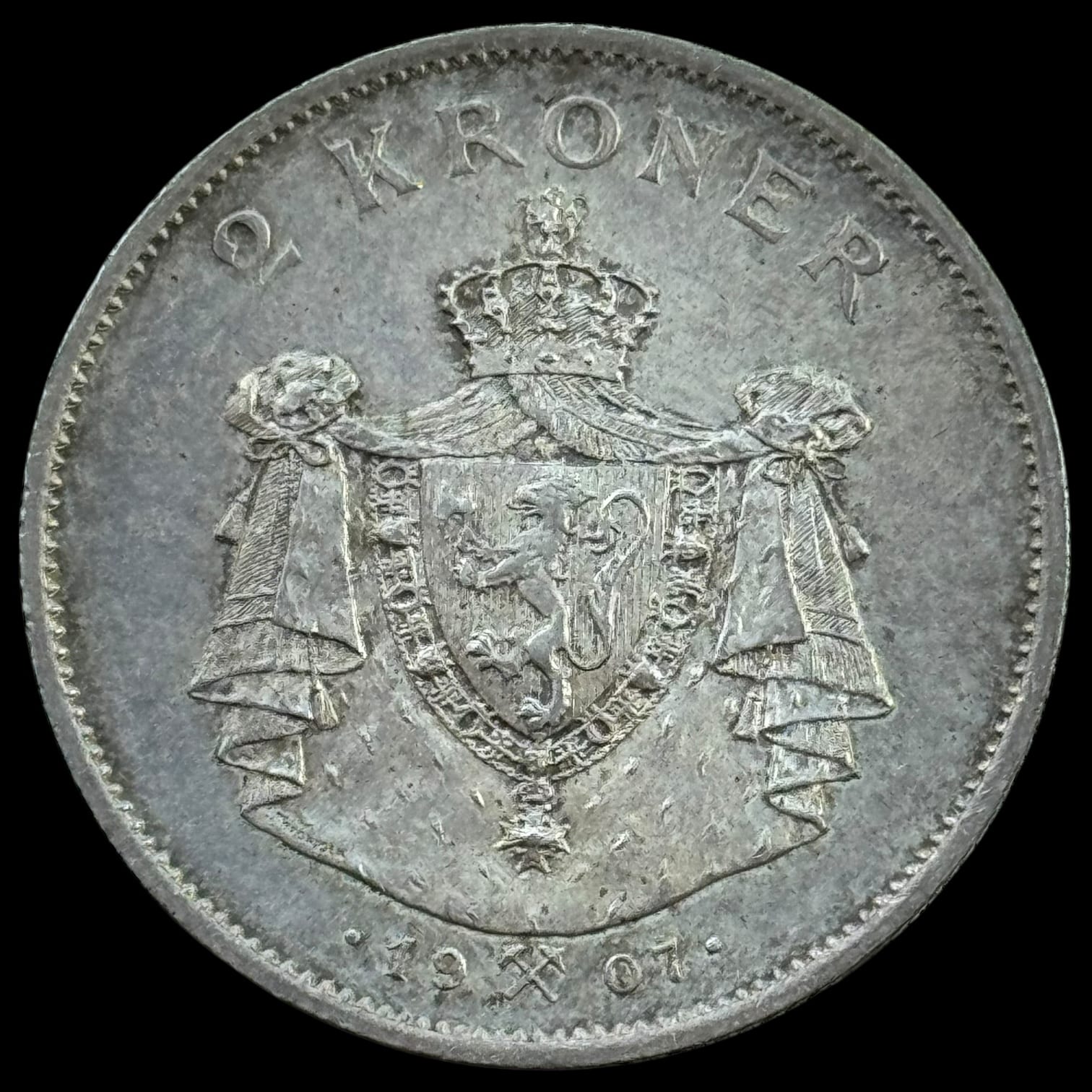 Norge, 2 kroner 1907 "lille skjold", Haakon VII, NM 4, Sieg 70, Kva. 0-01