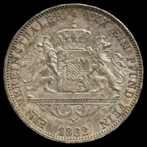 Tyskland, Ein Vereinsthaler 1862, Bayern, Maximilian ll, AKS 149, Jaeg 5 Bay 94, KM 852, Kva. 01