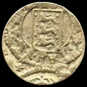 1677, 2 skilling, Chr.V, Sieg 7.1, Hede 74A, Kva. 1+ "Fejlpræg" spænende og uhyre sjælden fejlmønt, hvor præget rollen har være fejlcenteret, hvorfra 1 stjerne er at se uden for den originale motiv overflade