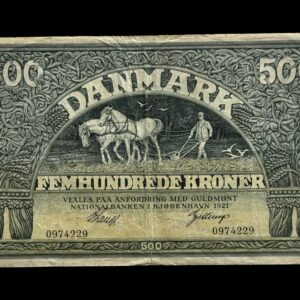 500 kroner 1921, V.Lange/Gellerup, Nr. 0974229, Sieg 112, Pick 24, DOP 117, Kva. 1-1+