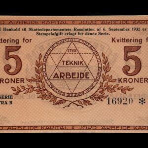 J.A.K Sedler, 5 kroner 1932 6 sep, Blanket, Sieg 7, Nr. 16920, Kva. 0
