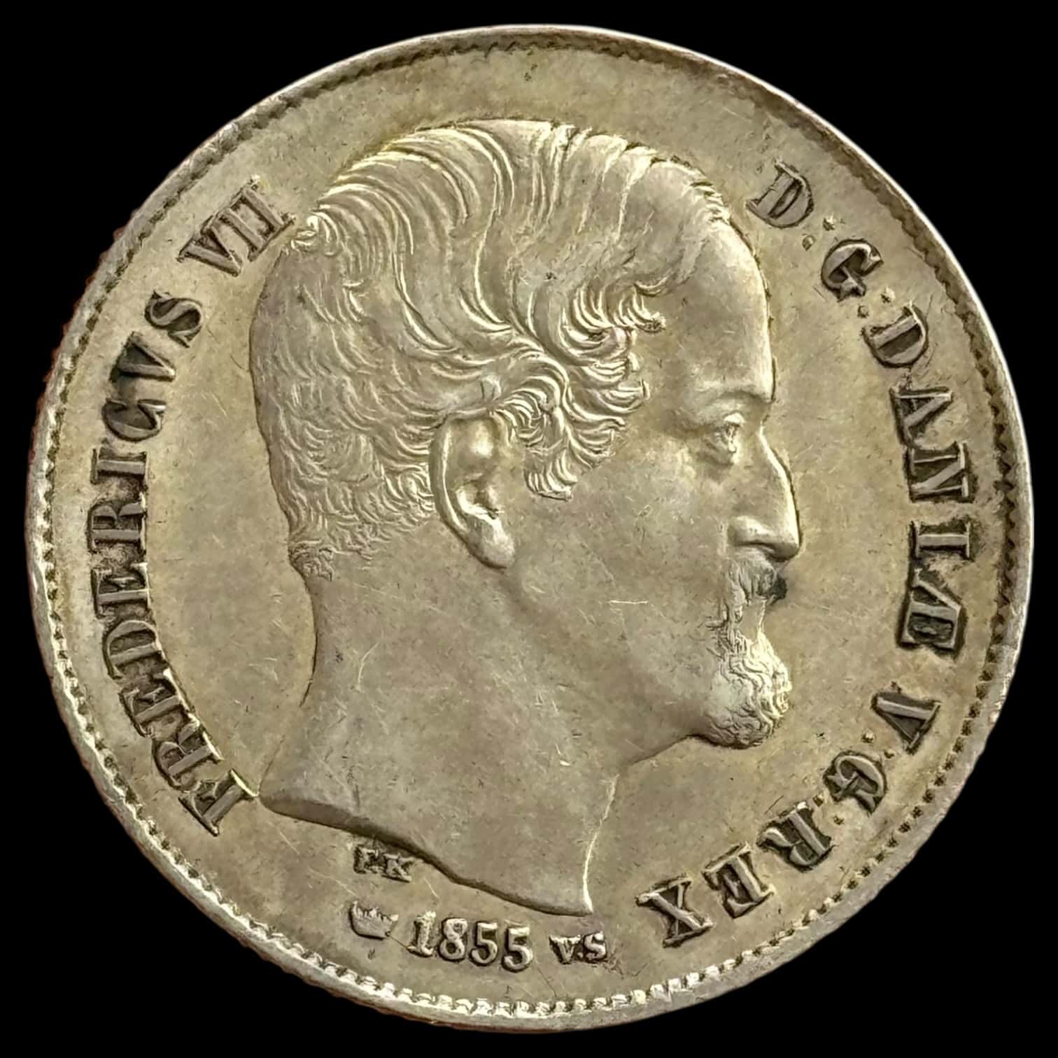 1855 VS, 1 rigsdaler, Fre.VII, Sieg 12, Hede 9, Kva. 1+-01