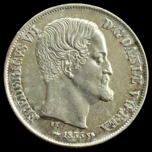 1855 VS, 1 rigsdaler, Fre.VII, Sieg 13.1, Hede 8A, Kva. 1+-01, renset