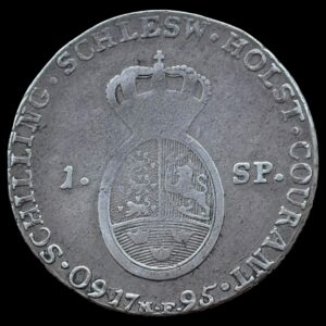 1795 MF, speciedaler, Slesvig-Holsten, Chr.VII, Sieg 45.1, Hede 39A, Kva. 1-1+ "Fladpræg i kronen"