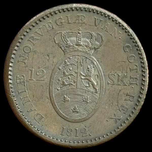 1812, 12 skilling, Fre.VI, Præget på 1 skilling 1771, Sieg 6.1, Hede 11, Kva. 01 "Tydeligt præg"