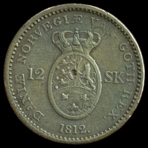 1812, 12 skilling, Fre.VI, Præget på 1 skilling 1771, Sieg 6.1, Hede 11, Kva. 1+ "Tydeligt præg"