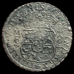 Mexico, 8 releas 1742, MF, Philip V, KM 103, Kva. 1+ “shipwreck”