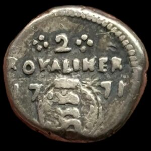 Trankebar / Danish India, 2 Royalin 1771, Chr.VII, Sieg 83.1, KM 171, UBJ 266, Kva. 1+-1 Ex. Zinck "samler etiket medfølger", Meget sjælden