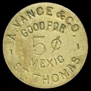Dansk Vestindien, 5 cent A. Vance & Co., Sieg 61, Higgie 465, OBC 63, Kva. 1+