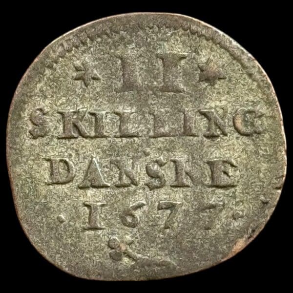 Norge, 2 skilling 1677, Sieg 13, Hede 54, NMD 147, Kva. 1+